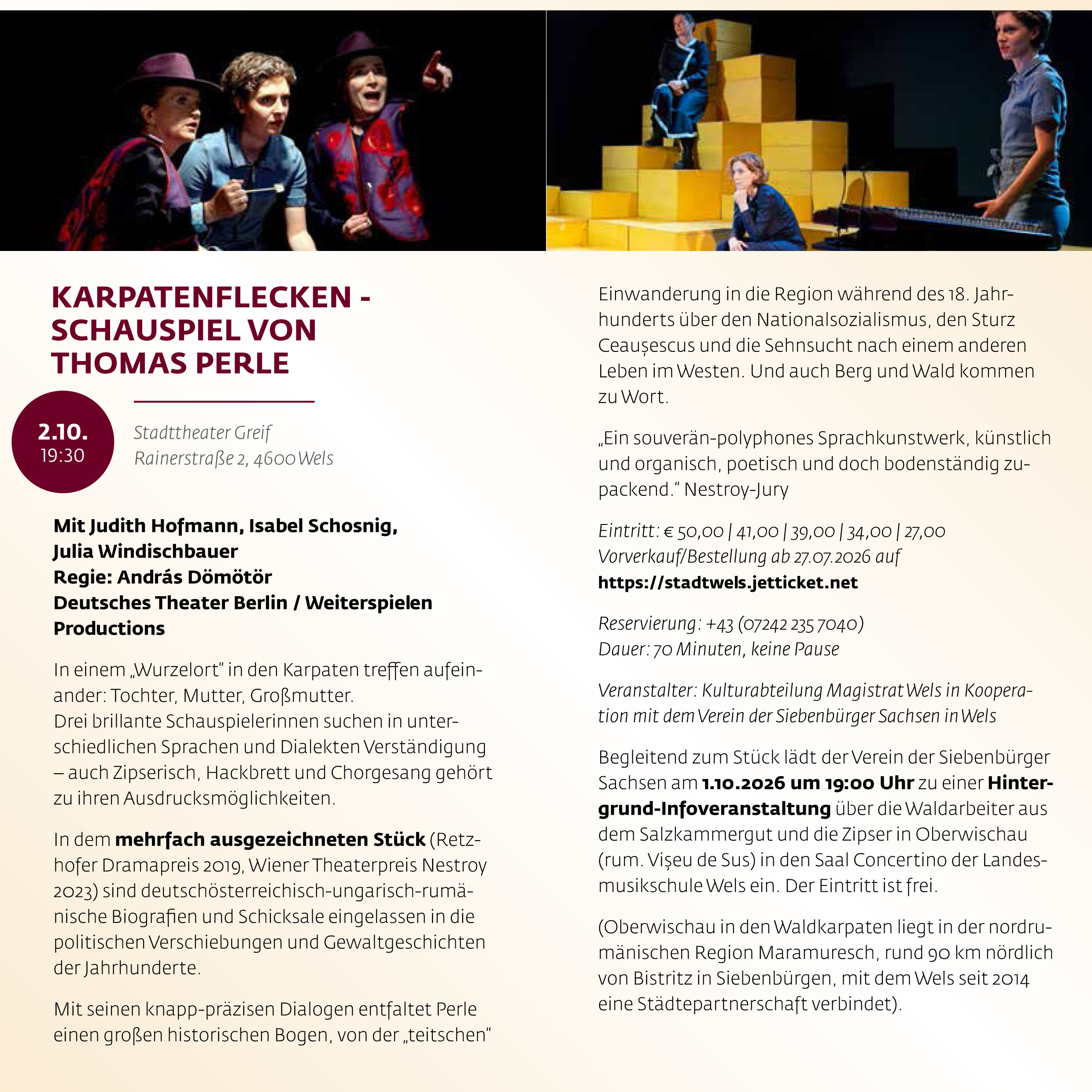 Siebenbürgischer Kulturherbst – Karpatenflecken – Schauspiel von Thomas Perle