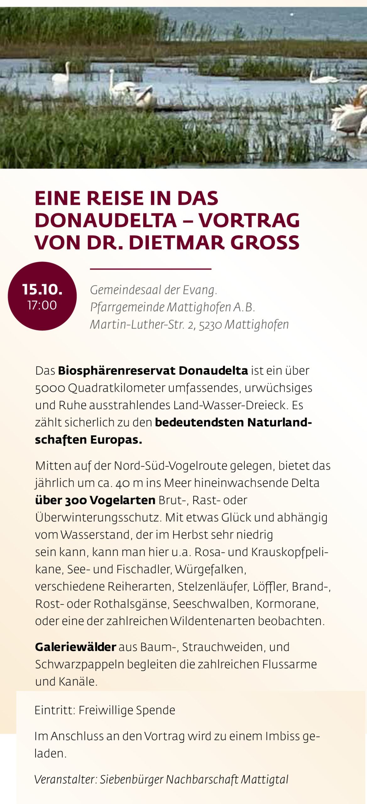 Siebenbürgischer Kulturherbst – Vortrag „Eine Reise in das Donaudelta“